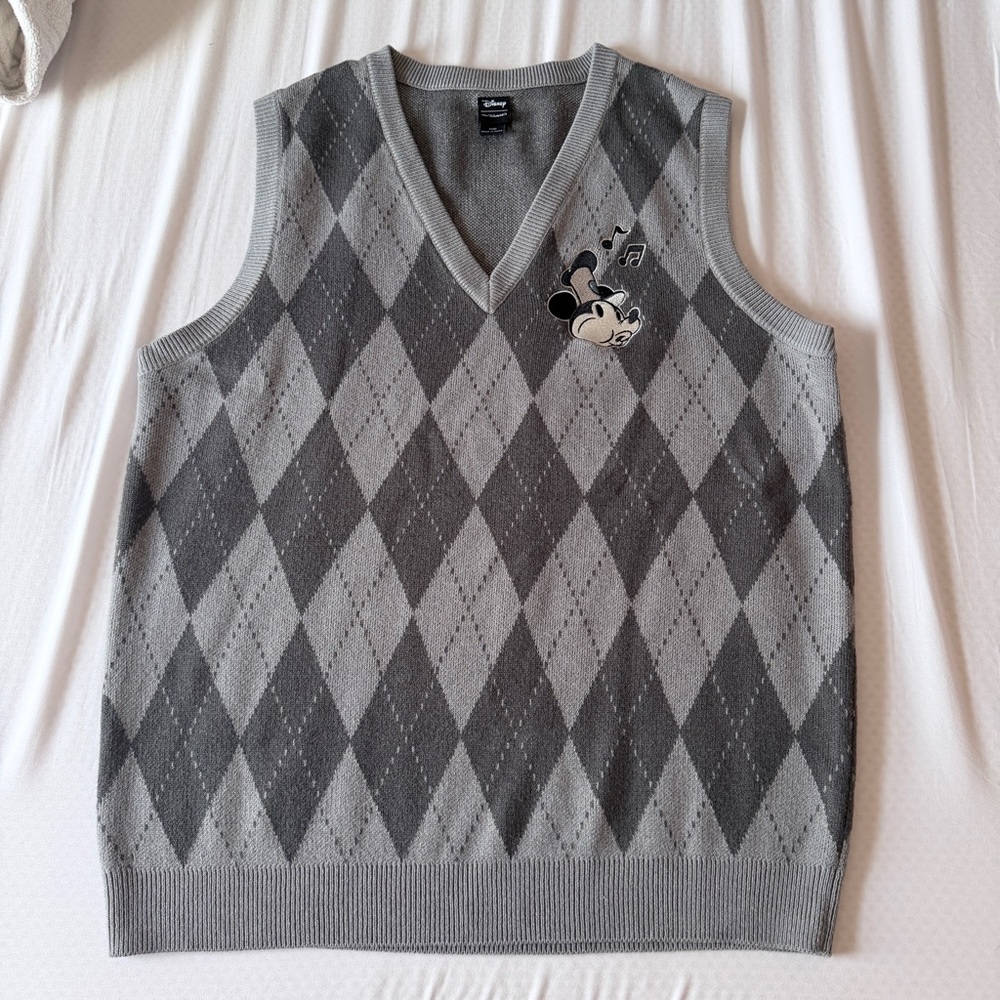 Gray Argyle Sweater Vest with Character Design